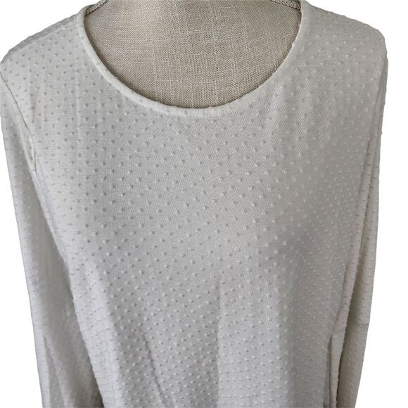 BASIC EDITIONS WOMENS  BELL SLEEVES WHITE RAISED DOTS TOP SIZE LARGE - Picture 2 of 7